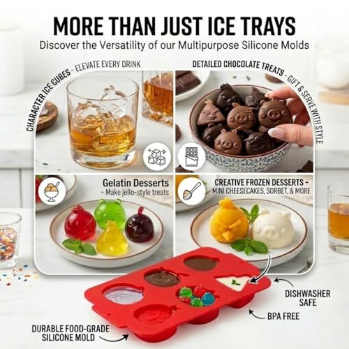 Angry Birds Ice Cube & Chocolate Molds- 2 Trays, 12 Cavity Silicone Baking Molds- 3D Fun Animals for Whiskey Cocktails, Chilling Drinks- Reusable Dessert for Parties or Gift, Easy Fill Dishwasher Safe