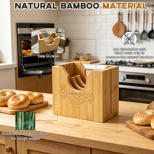 2-in-1 Bamboo Bagel & Bread Slicer Adjustable Thickness