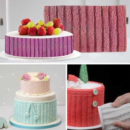 Fondant Impression Mat, 4 Pcs Knitting Cake Border Silicone Mold Sweater Texture Design Silicone Cake Decorating Supplies for DIY Sugarcraft Paste Cupcake Baking Supplies