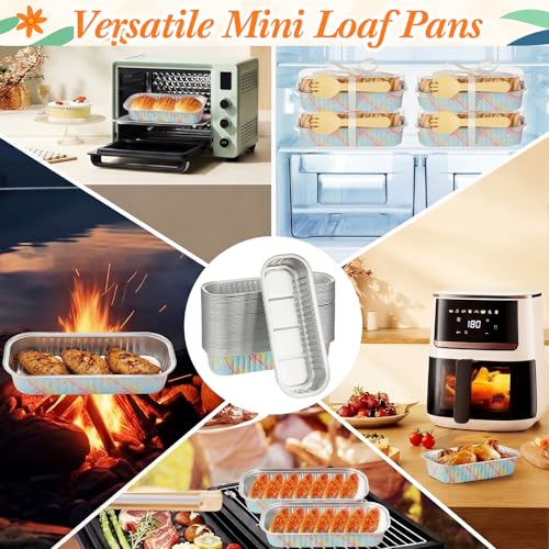 Hushee 100 Pack 6.8oz Mini Loaf Pans with Lids Disposable Cross Cake Tins