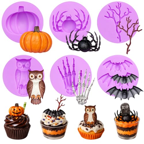 Halloween Bat Spider Silicone Molds Set of 6, for Cake Decoration