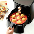 7 hole Non Stick Silicone Liners And Muffin Pan for Air Fryers - Reusable Baking Trays Easy to Release And Clean - color: Red