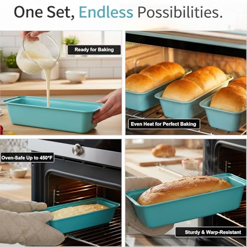 3-Pack 12x4 Long Loaf Pans, Nonstick Carbon Steel Bread Baking Pan