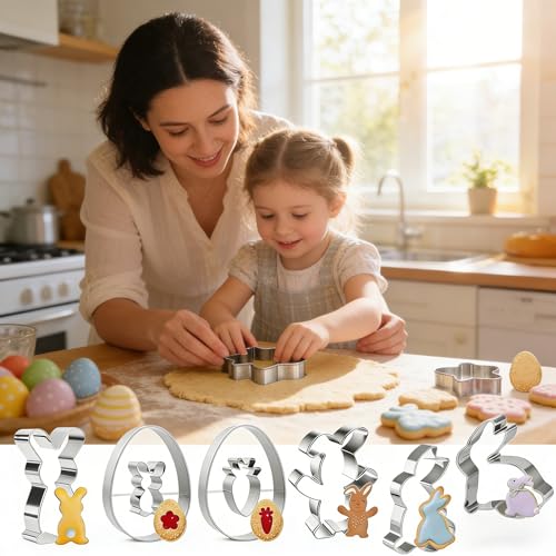 Cookie Cutters Set, 12PCS Stainless Steel Baking Molds with Bunny Egg Carrot Flower Shapes, Spring Cookie Cutter Set for Cookies, Biscuit, Fondant, Baking Supplies