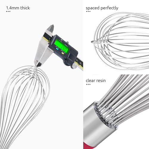 U-Taste Wire Whisk for Cooking, 18/10 Stainless Steel Balloon Wisk, L/Red - color: Red, size: Large