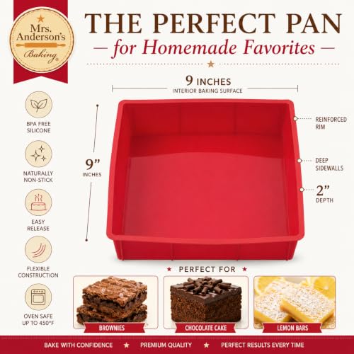 Mrs. Anderson's Baking Silicone 9-Inch Square Cake Pan, BPA Free, Non-Stick European-Grade Silicone, 9 x 9-Inches - size: Square, 9-Inch