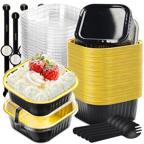Mini Halloween Baking Pans with Lids, 50 Pack for Holiday Treats - color: Black Glod, size: 10 oz
