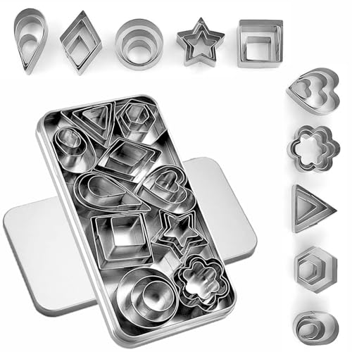 YomiFamily 30Pcs Mini Cookie Cutter Set with Box, 3 Sizes Per Shape
