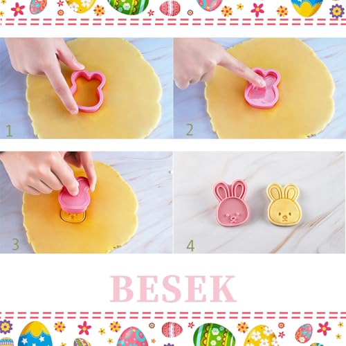 BESEK Easter Cookie Cutters Set: 8 Pcs Embossing Cookie Cutter for Biscuit Fondant Cheese Baking, Easter-Theme patterns - color: Easter B
