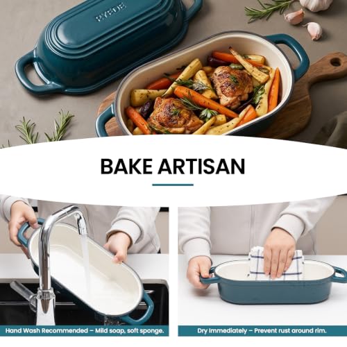 Oval Dutch Oven for Bread Baking,11.3x5.3 Enameled Cast Iron Bread Pan,Teal - color: Teal