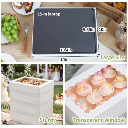 Moretoes 20pcs 14x10x4in Rectangular Quarter Sheet Cake Boxes with Window - size: 14*10*4In