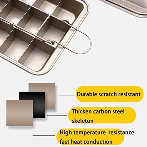 Brownie Pan with Dividers, Non-Stick 18 Pre-cut Crispy Edges, Carbon Steel - color: Gold