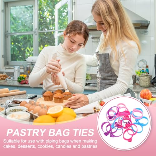 uxcell 60Pcs Pastry Bag Ties Silicone Reusable Piping Bag Ties Cake Purple - color: Purple