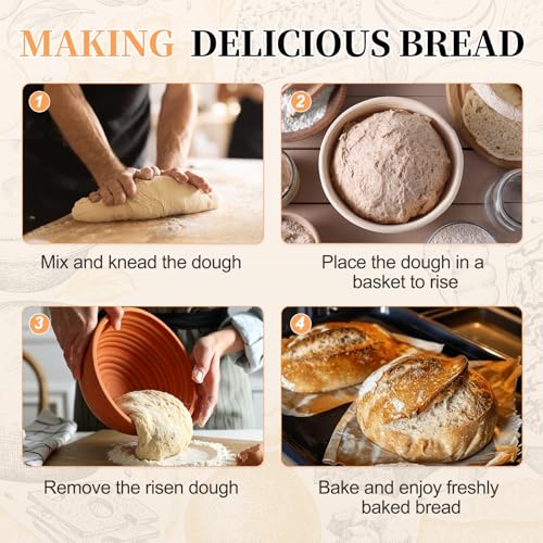 uxcell 2Pcs Silicone Bread Proofing Basket 9.3" Round Sourdough Bread Brown - color: Brown, size: 23.5 cm / 9.3 Inch