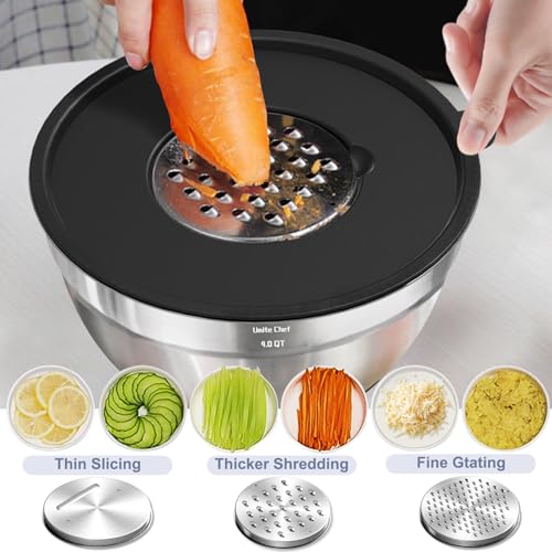 Umite Chef Large Mixing Bowls with Lids Set, 5QT Non-Slip Silicone Base - color: Black