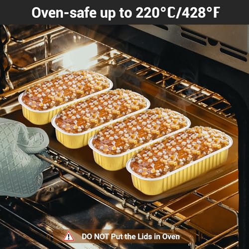 EUSOAR Baking Cups with Lids, 100pcs 6.8oz 6.5"x2.5"x1.2" Gold Aluminum Foil Ramekins Baking Cups Mini Loaf Pans with Lids Disposable，Cupcake Containers Cheesecake Creme Brulee Ramekins Pan - color: Gold, size: 100pcs