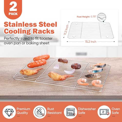 Homikit 2 PCS Cooking & Baking Cooling Rack,15 x 11 Inch Stainless Steel - size: 15.2*11.2 Inch
