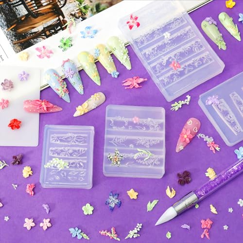 Laza 4pcs 3D Silicone Nail Art Molds Multiple Flower Shapes Nail Molds - color: Flowers