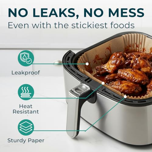Air Fryer Liners Disposable Large 9.1” Square for 8-12 QT Basket - 128 Pcs - size: 9 inch - Square