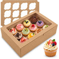 NPLUX 6 Pack Cupcake Boxes for 12 Cupcakes, Brown with Window - color: Brown