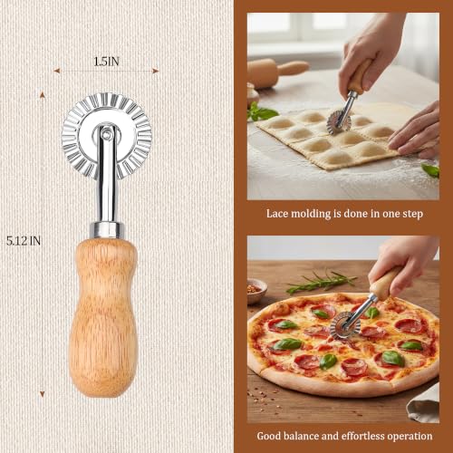 Short Handle Small Pastry Cutter, Crinkle Wheel, Beech Wood - color: Short Handle Small Cutter Wheel