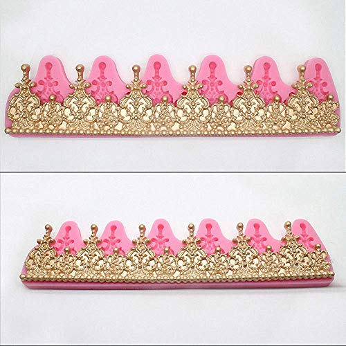 13 Inch Long 3D Crown Silicone Fondant Mold Lace Cake Border Moulds Gumpaste Sugarcraft Mould for Wedding Decoration Cake Decorating Tools