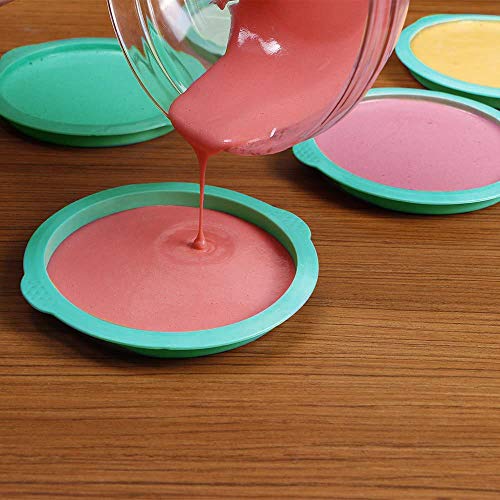 Webake Layer Cake Pans Set, 6 Inch Round Rainbow Baking Pans, Silicone Cake Mold for Jumbo Whoopie Pie, Vegetable Pancakes, Pizza Crust, Omelet, and Resin Craft (Set of 5) - size: 6 Inch