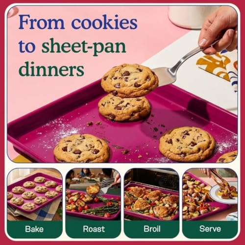 Great Jones Nonstick & Non Toxic Quarter Sheet Pan 13.5" x 9.5" (Raspberry) - color: Raspberry, size: Little Sheet (13.5" x 9.5")