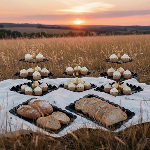 NWK 5-Piece Cupcake Stand & Appetizer Trays Set (Square, Black) - color: Black