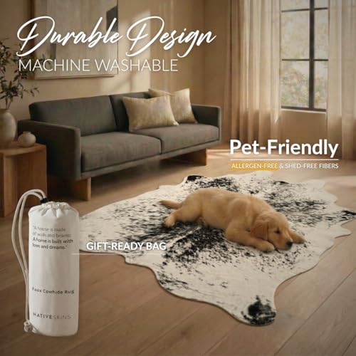 Faux Cowhide Rug 4'3"x5'7" - Gray Cow Print Rug, Washable, Non-Shedding - color: Grey, size: 4'4" x 5'8" (Medium)