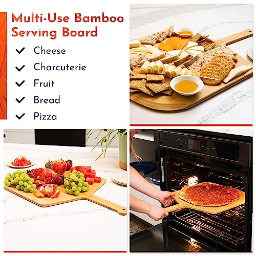 Wooden Pizza Peel 14 Inch Board with Engraved Sizes - Multi-Purpose Bamboo Pizza Cutting Board, Wood Pizza Peel, Pizza Spatula Paddle, and Serving Board with Size and Cutting Guide - color: Natural(14 inch)