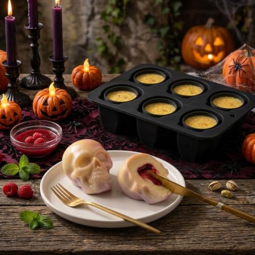 2 Pack 3D Skull Silicone Molds Halloween Silicone Molds, Reusable Non-Stick Skull Chocolate Baking Molds for Cake, Candy, Ice Cube, Resin, Halloween Party Decorations（Black/Gray）