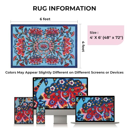 Lotus Area Rug 4x6 Washable Accent Rug - color: Blue Flower, size: 4' x 6' (Rectangular)