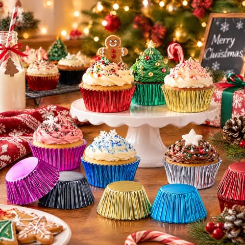 Vesici 1000 Pcs Foil Cupcake Liners for Baking Standard 2in, Various Color