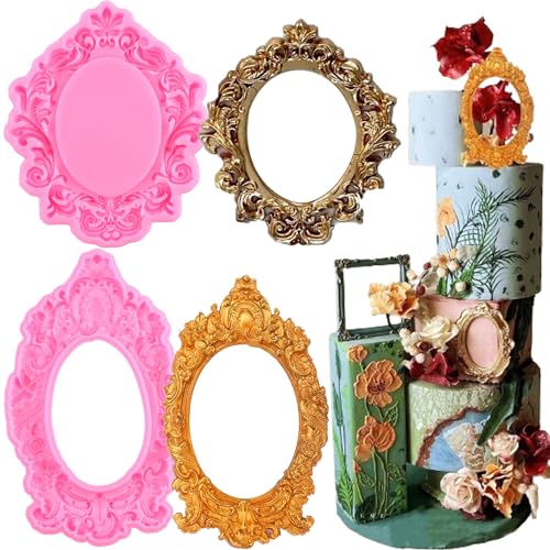 Mujiang Baroque Frame Silicone Mold Photo Frame Fondant Molds Set Of 2 - color: Style D
