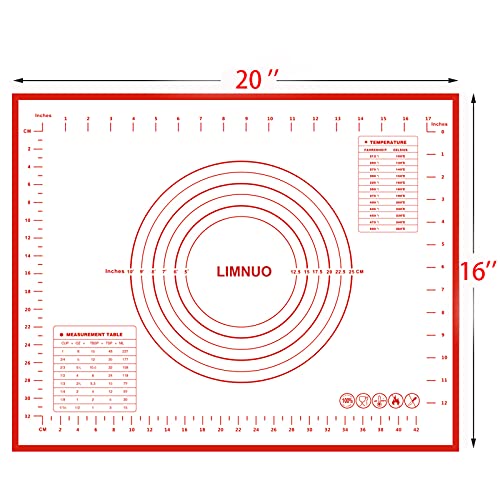 Silicone Baking Mat，Non Stick Rolling Dough with Measurements for Pie Pizza Cookies Fondant Making，Extra Thick Non Slip Silicone Pastry Mat (Red, M-16"×20") - color: Red, size: 20"L x 16"W