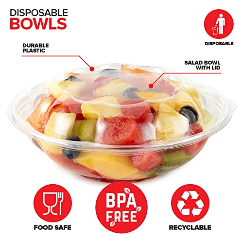 Stock Your Home 18oz Clear Plastic Salad Bowls with Lids Disposable (50 Pack) Mini Takeout Container with Snap on Lid for Fruit Salads, Quinoa, Lunch and Meal Prep, Acai Bowl, To-Go Party Containers - size: 18oz