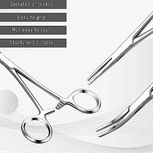 BBTO 2 Pcs Hemostat Forceps Curved Straight, Piercing Pliers,Silver - color: Silver