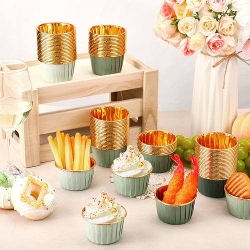 Geiserailie 100 Pcs Sage Green Cupcake Liners Cupcake Foil Wrappers - color: Sage Green, style: Classic