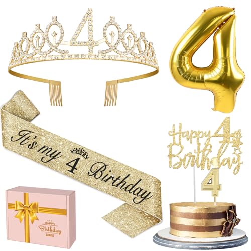 YeohJoy Gold 4th Birthday Decorations for Girl - style: 4th