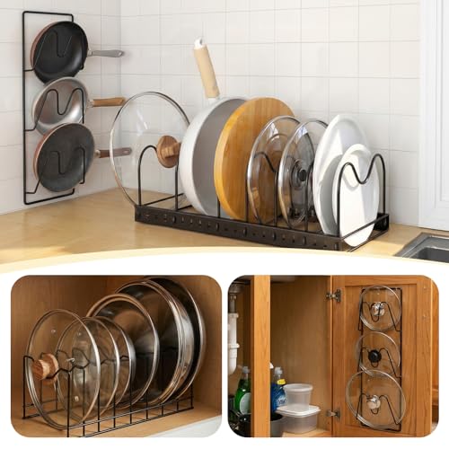 Vicenpal 2 Pack Pot Lid Organizer Kitchen Rack Set, Countertop and Over-the-door Pot Lid Pan Holder Rack for Cutting Boards, Baking Sheets, Pans and Cookware Storage