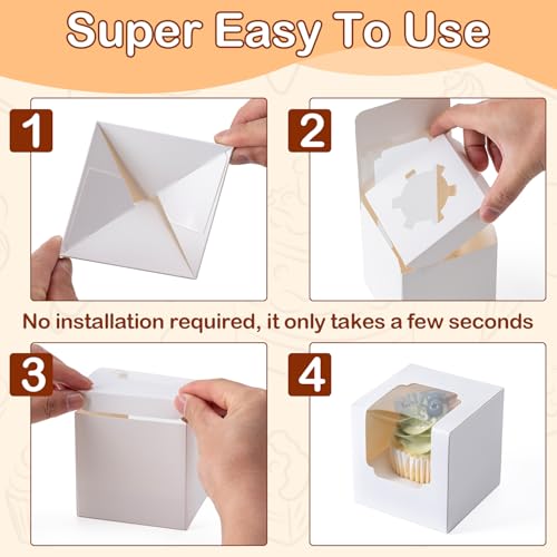 Hoewina 28 PCS Cupcake Boxes, Individual Cupcake Containers with Window - color: White