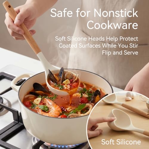 Silicone Kitchen Utensils Set, Food-grade Cooking Utensils, BPA-Free - color: Cream White