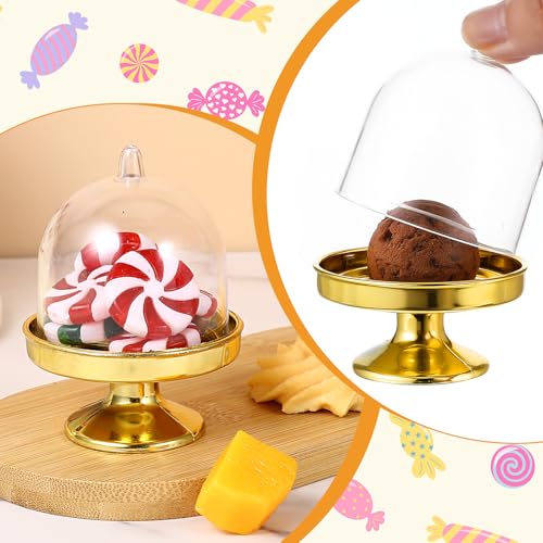 48 Pack Mini Cake Stand with Dome, Gold Base Mini Donut Domes & Tiny Cake Stand for Cupcakes, Desserts, Candy Display - Perfect for Weddings, Birthdays, Parties