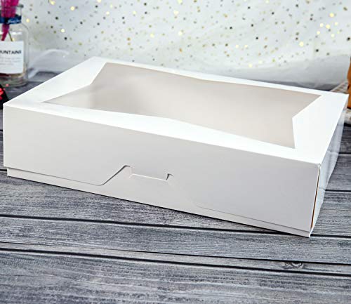 ONE MORE 14 x10 x 3inch White Lock Corner Window Bakery Cookie Boxes, Large Paperboard Container with PVC Windows for Pie, Pack of 12