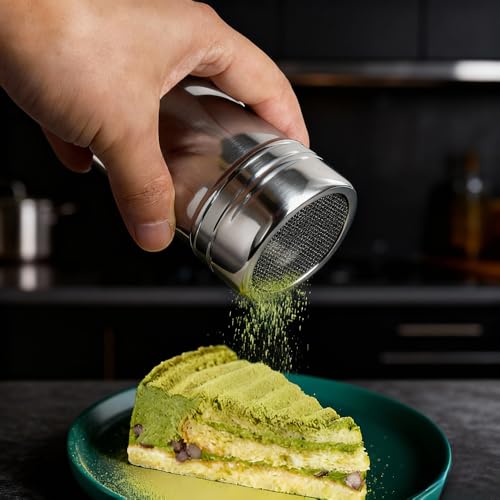 2 Pcs Stainless Steel Powdered Sugar Shaker Duster with Lid
