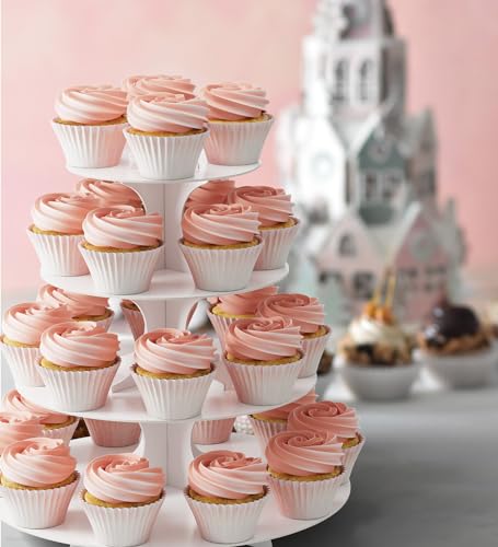 BLISSUR 2 Pack White 4 Tier Cupcake Stand Tower, Cardboard Holder for Parties (White)
