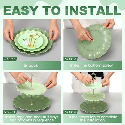 FoldTier 6 Pack Cupcake Stand Set 3 Pcs 3 Tier Gradient Dessert Table Display Stands Cookie Tray Rack 3 X14 in Rectangle Party Trays for Wedding Birthday Tea Party Baby Shower(Green,Round) - color: Green, style: Round