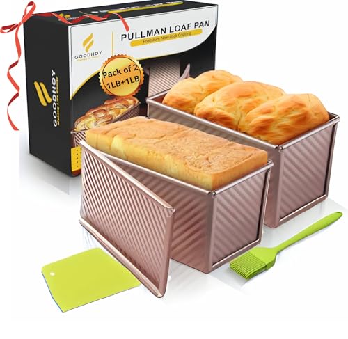 1 lb+1lb Pack Nonstick Pullman Loaf Pan with Sliding Lid for Homemade Bread - size: 1lb+1lb