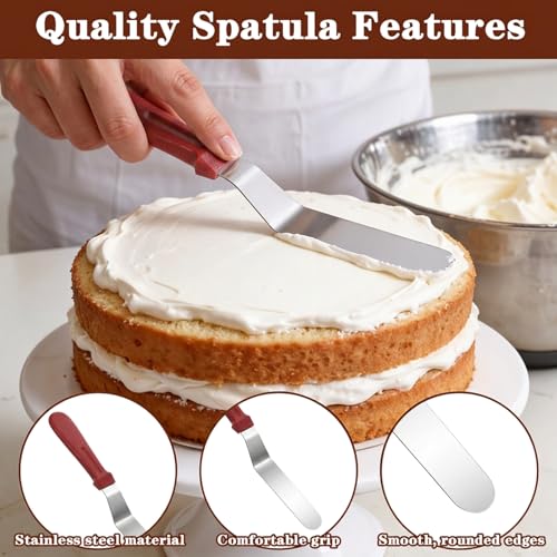 Angled Icing Spatula, 6" Stainless Steel Offset Spatula Cake Spatulas with Plastic Handle Cake Knife Frosting Spatulas Cakes Decorating Tools for Home, Kitchen, Baking (Red)